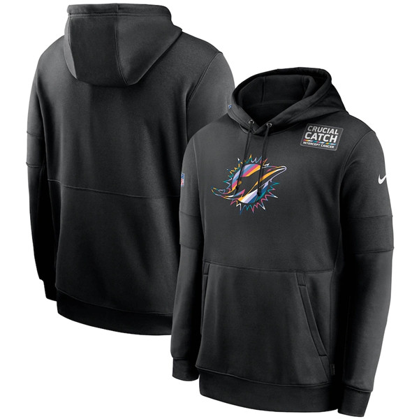 Men's Miami Dolphins 2020 Black Crucial Catch Sideline Performance Pullover NFL Hoodie